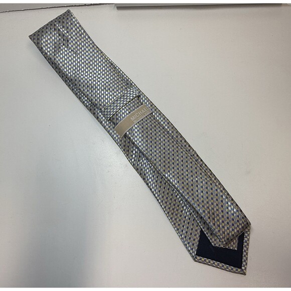 Michael Kors Blue Yellow Pastel Micro Check Silk Tie - Picture 5 of 9